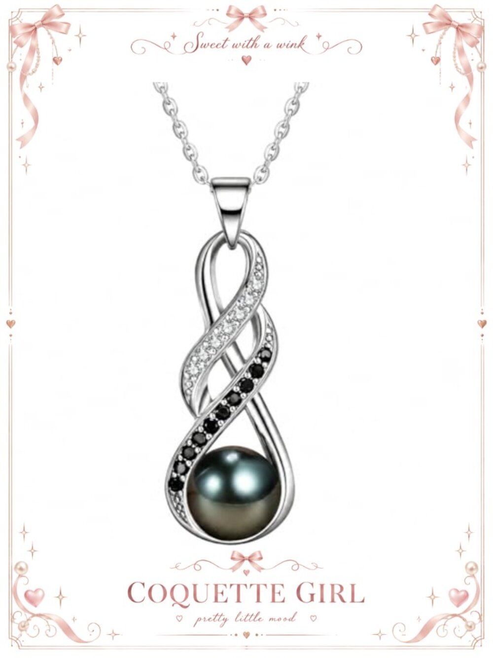 Tahitian Black Pearl Necklace 9-10mm Sterling Silver Fine Jewelry Gift